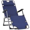 Folding Lounger Chair Metal Frame Folding Sun Lounger Curved Adjustable Footrest Chair 120Â° / 180Â° W/ Head Pillow Navy
