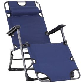 Folding Lounger Chair Metal Frame Folding Sun Lounger Curved Adjustable Footrest Chair 120Â° / 180Â° W/ Head Pillow Navy