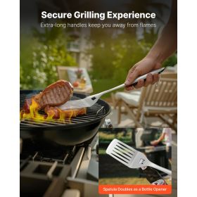 Grilling Accessories, 4PCS BBQ Grill Tool Set, Heavy Duty Stainless Steel Barbecue Tools, Kitchen Utensils with Tong, Spatula, Fork, Brush