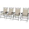 Mesh Folding Outdoor Chairs Set of 4 with Armrests for Lawn Comfort, Beige