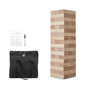 Tumbling Timber Toy, 54 Blocks Medium Tumble Tower Blocks Game, Pine Wood Tumbling Tower Game with Carry Bag and Scoreboard, Wooden Stacking Game