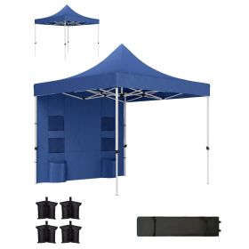 10' x 10' Heavy Duty Pop Up Canopy Tent with Sidewall, UPF50+ Instant Sun Shelter with Storage Pockets, Dark Blue