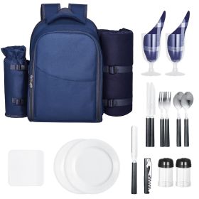 Picnic Backpack, Beach Picnic Backpack Bag for 2 Person with Insulated Cooler Compartment, Detachable Bottle/Wine Holder, Lightweight Blanket