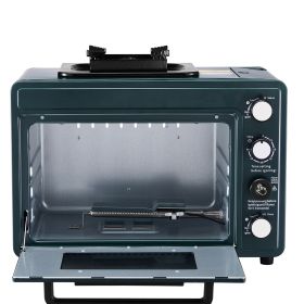 Outdoor Oven, 2-in-1 Portable Gas Camping Stove Oven Combo, Adjustable Fire, 60-Minute Timer, Windproof, with Grill Shelf and Roasting Tray