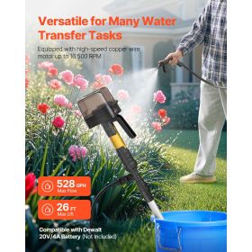 Cordless Stick Water Transfer Pump, 528GPH, Portable Sump Pump with NPT3/4" Garden Hose, Compatible with Dewalt 20V MAX Battery (No Battery)