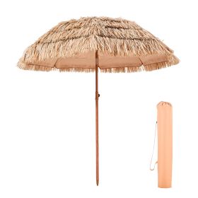 Tiki Umbrella, 6.5 ft Thatched Patio Umbrella with Tilt, Hawaiian Style Beach Parasol with Durable PP Thatch and 8 Metal Ribs