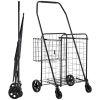 Shopping Cart, Folding Grocery Utility Cart with Dual Baskets, Waterproof Liner & Wheels, 100 LBS Large Load Capacity