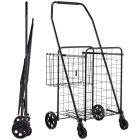 Shopping Cart, Folding Grocery Utility Cart with Dual Baskets, Waterproof Liner & Wheels, 100 LBS Large Load Capacity