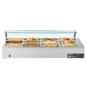 VEVOR Commercial Food Warmer, 1700W Electric Stainless Steel Steam Food Warmer with Glass Cover