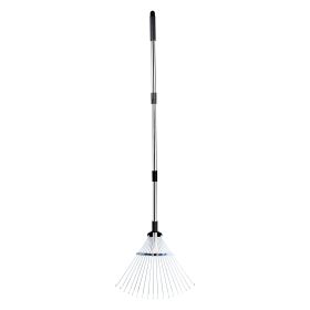 Leaf Rake, 18 Metal Tines, Adjustable Garden Rake for Lawns with 7.7-17.1 Inch Head & 32.3-55.6 Inch Long Handle