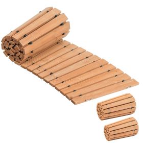 Wooden Garden Pathway, 7 ft x 17 in, Non-Slip Curved Garden Walkway, Roll Out Cedar Outdoor Walkway Path with Wire Rope Connection