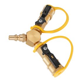 RV Propane Quick Connect Y Splitter Adapter with Shutoff Valve, 2 Way 1/4 inch Quick Disconnect Kit, Fits for RV Trailer