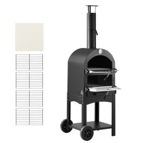Outdoor Pizza Oven, 12" Pellet Fire Ovens, 2-Layer Pizza Oven Wood Fired, Wood Burning Outdoor Pizza-Oven with 2 Removable Wheels