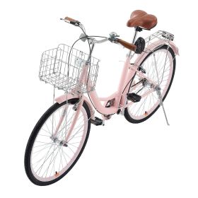 VEVOR Cruiser Bike, 1-Speed, 26-Inch Pink Beach Cruiser Bike with Large Capacity Basket and Rear Rack