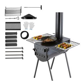 Wood Stove, 118 inch, Alloy Steel Camping Tent Stove, Portable Wood Burning Stove with Chimney Pipes & Gloves