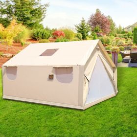 Large Canvas Tent 12x14ft, Wall Tent with PVC Storm Flap, Canvas Wall Tents Waterproof