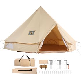 Canvas Bell Tent, 4 Seasons 7 m/22.97 ft Yurt Tent, Canvas Tent for Camping with Stove Jack, Breathable Tent Holds up to 12 People