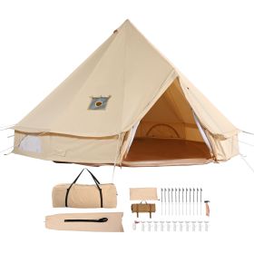 Canvas Bell Tent, 4 Seasons 4 m/13.12 ft Yurt Tent, Canvas Tent for Camping with Stove Jack, Breathable Tent Holds up to 6 People