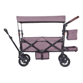 Wagon Stroller for 2 Kids, Push Pull Quad Collapsible Stroller with Adjustable Handle, Encircling Harness Removable Canopy,4 Wheels w/ Brakes