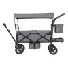Wagon Stroller for 2 Kids, Push Pull Quad Collapsible Stroller with Adjustable Handle, Encircling Harness Removable Canopy, 4 Wheels w/ Brakes