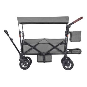 Wagon Stroller for 2 Kids, Push Pull Quad Collapsible Stroller with Adjustable Handle, Encircling Harness Removable Canopy, 4 Wheels w/ Brakes