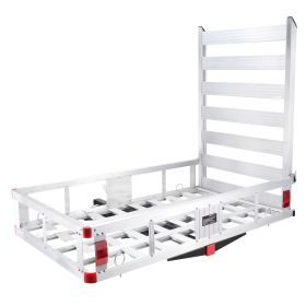 50 x 29.5 x 8.7 inch Hitch Cargo Carrier, 500lbs Capacity Trailer Hitch Mounted Cargo Basket, Aluminum Luggage Carrier Rack with Folding Ramp