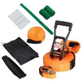 Slackline Kit with Training Line, 60 ft Backyard Slack Line Equipment, Easy Setup Tight Rope for Kids Adults