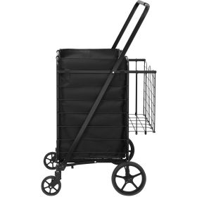 Folding Shopping Cart with Removable Waterproof Liner, 210LBS Large Capacity Jumbo Grocery Cart with Dual Basket, 360° Swivel Wheels