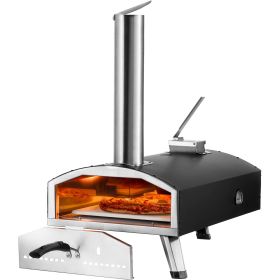 Portable Outdoor Oven, 12-inch Pizza Oven, Pellet & Chips & Charcoal Tri-Fuel, Iron Spray Pizza Grill, Includes Pizza Stone, Waterproof Cover, Shovel