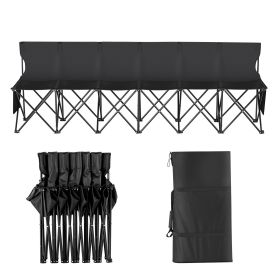 Portable Folding Bench, 6 Seat Foldable Soccer Bench with Side Pockets and Carrying Bag, Lightweight Sideline Seating with Back Rest for Football