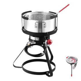 10 Qt Fish and Wing Fryer, Aluminum Propane Fish Fryer Kit, Outdoor Deep Fryer Seafood Pot with Thermometer, Strainer Basket, and 54
