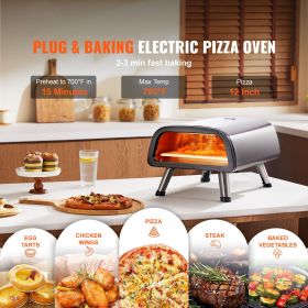 12" Electric Pizza Oven Countertop, Stainless Steel Pizza Maker Machine with Pizza Stone and Spatula, Heats up to 850 Fahrenheit