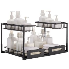 2 Tier Pull Out Cabinet Organizer(10.7"W x 14.2"D ), Under Sink Organizer and Storage, Slide Out Drawer Cabinet Organizer, Wire Basket Shelf