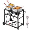 Outdoor Propane Deep Fryer, Dual-Tank 18QTx2 Commercial Fryer, Multi-Purpose Portable Frying Cart with Wheel, 3 Basket, 2 Thermometer