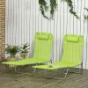 2 Piece Folding Chaise Lounge Chairs, Pool Sun Tanning Chairs with Reclining Back, Breathable Mesh Seat, Headrest for Beach, Yard, Patio, Green