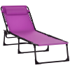 Folding Chaise Lounge Pool Chair with 4-Position Reclining Back, Pillow, Breathable Mesh & Bungee Seat, Purple