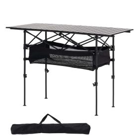 Folding Camping Table, Portable Roll Up Side Tables, Lightweight Aluminum Beach Table with Adjustable Height, Large Storage Bag and Carry Bag