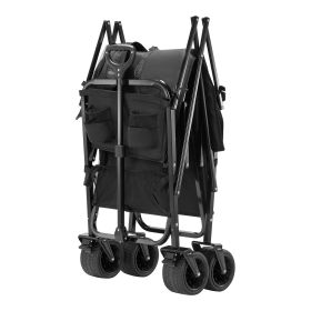 Double Decker Wagon Collapsible, 400L Heavy Duty Folding Wagon Cart, Extended Long Garden Cart with All-Terrain Wheels, Support Up to 450lbs