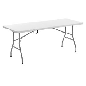 VEVOR Folding Table, 6 Ft Heavy Duty Portable Fold-in-Half Utility Table, Indoor Outdoor Plastic Rectangle Table with Built in Handle, for Party