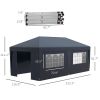 Blue Event Shelter Pop Up Canopy Tent 10x19.5ft Sidewalls Adjustable Height Wheeled Bag Convenience