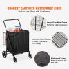Folding Shopping Cart with Removable Waterproof Liner, 210LBS Large Capacity Jumbo Grocery Cart with Dual Basket, 360° Swivel Wheels