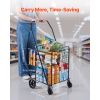 Shopping Cart, Folding Grocery Utility Cart with Dual Baskets, Waterproof Liner & Wheels, 100 LBS Large Load Capacity