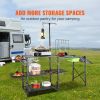 Camping Kitchen Table, One-piece Folding Portable Cook Station with A Carrying Bag, Long Aluminum Camping Table 3 Side Tables