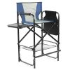 31" Tall Directors Chair with Footrest, 4Portable Bar Height Folding Camping Chair with Built-in Cup Holder, Side Table, Storage Pocket, Gray & Navy