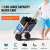 Beach Dolly with Big Wheels for Sand, 15.4" x 15.7" Cargo Deck, w/ 10" PE Solid Wheels, 69LBS Loading Capacity Folding Sand Cart