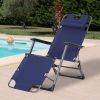Folding Lounger Chair Metal Frame Folding Sun Lounger Curved Adjustable Footrest Chair 120Â° / 180Â° W/ Head Pillow Navy