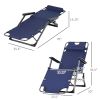 Folding Lounger Chair Metal Frame Folding Sun Lounger Curved Adjustable Footrest Chair 120Â° / 180Â° W/ Head Pillow Navy
