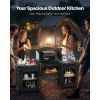 Camping Kitchen Table, Outdoor Camp Cooking Table, Aluminum Portable Cook Station with 3 Storage Cupboard, Carrying Bag, Detachable Windscreen