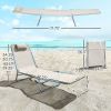 2 Piece Sun Loungers, Folding Chaise Lounge Chairs with Reclining Back, Breathable Mesh Seat, Headrest, Cream White