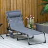 Folding Chaise Lounge Chair, Padded Reclining Chair with 5-position Backrest, Pillow and Pocket for Deck, Beach, Lawn and Sunbathing, Grey